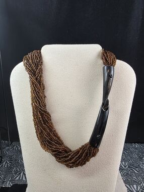 Monies Gerda Lynggaad Multi Strand Glass/Carved Horn Clasp Torsade